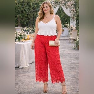 Trina Turk Red Coral Lace Wide-Leg Pants – Plus Size 14 – NWT